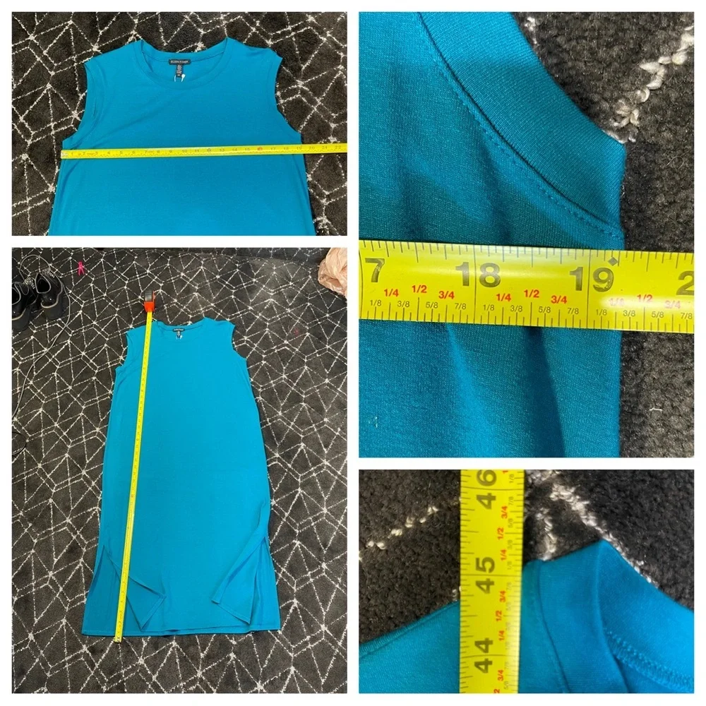 NWT! EILEEN FISHER Jewel Blue Stretch Viscose Jersey Cap Sleeve Shift Midi Dress